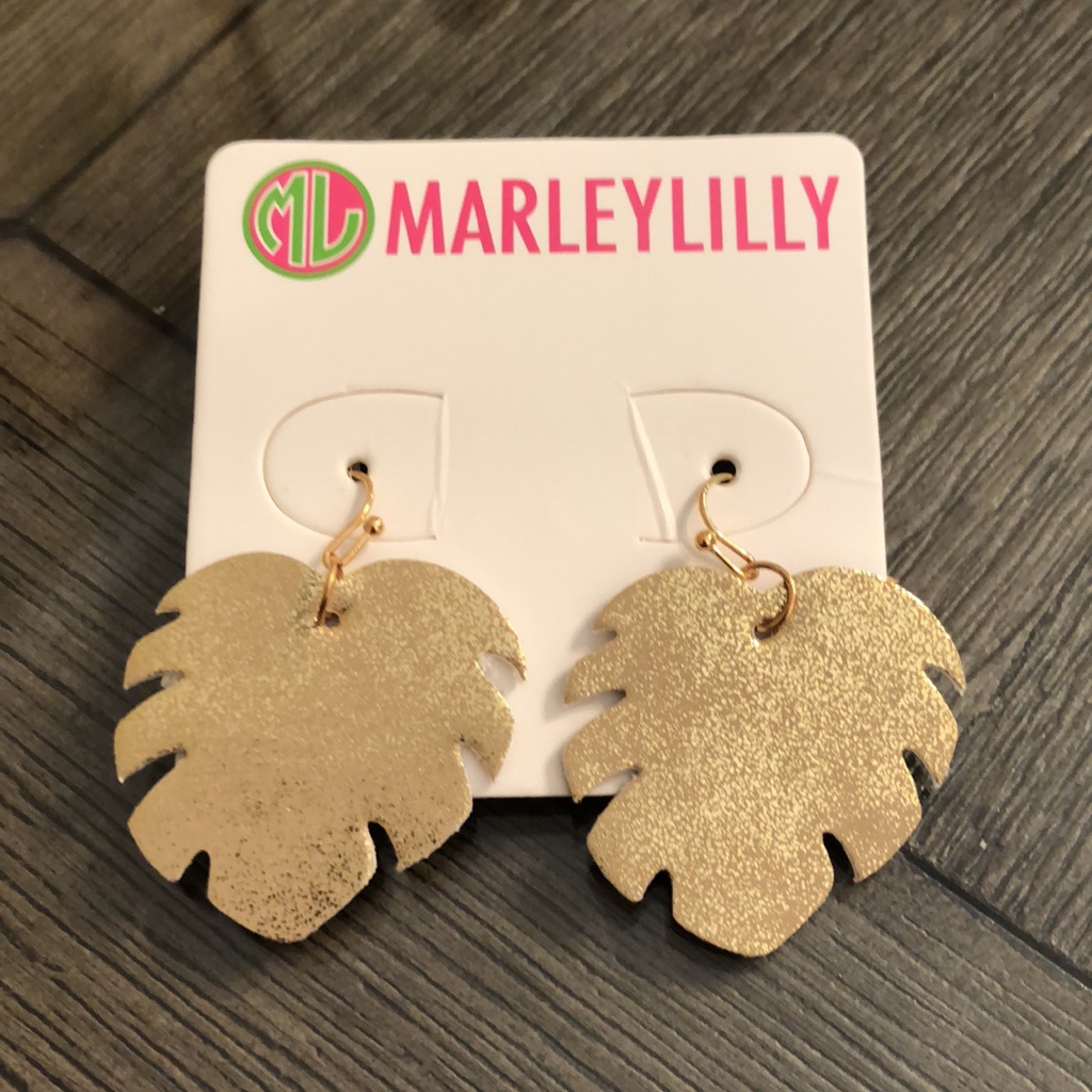 Marleylilly Gold Palm Leaf Earrings Nwt